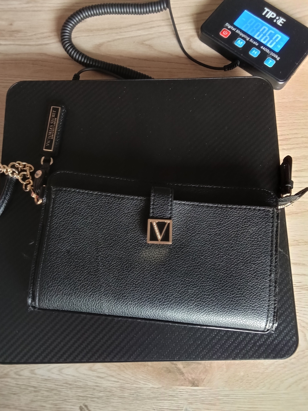 Victoria's Secret Black Wristlet Clutch with Gold V Accent